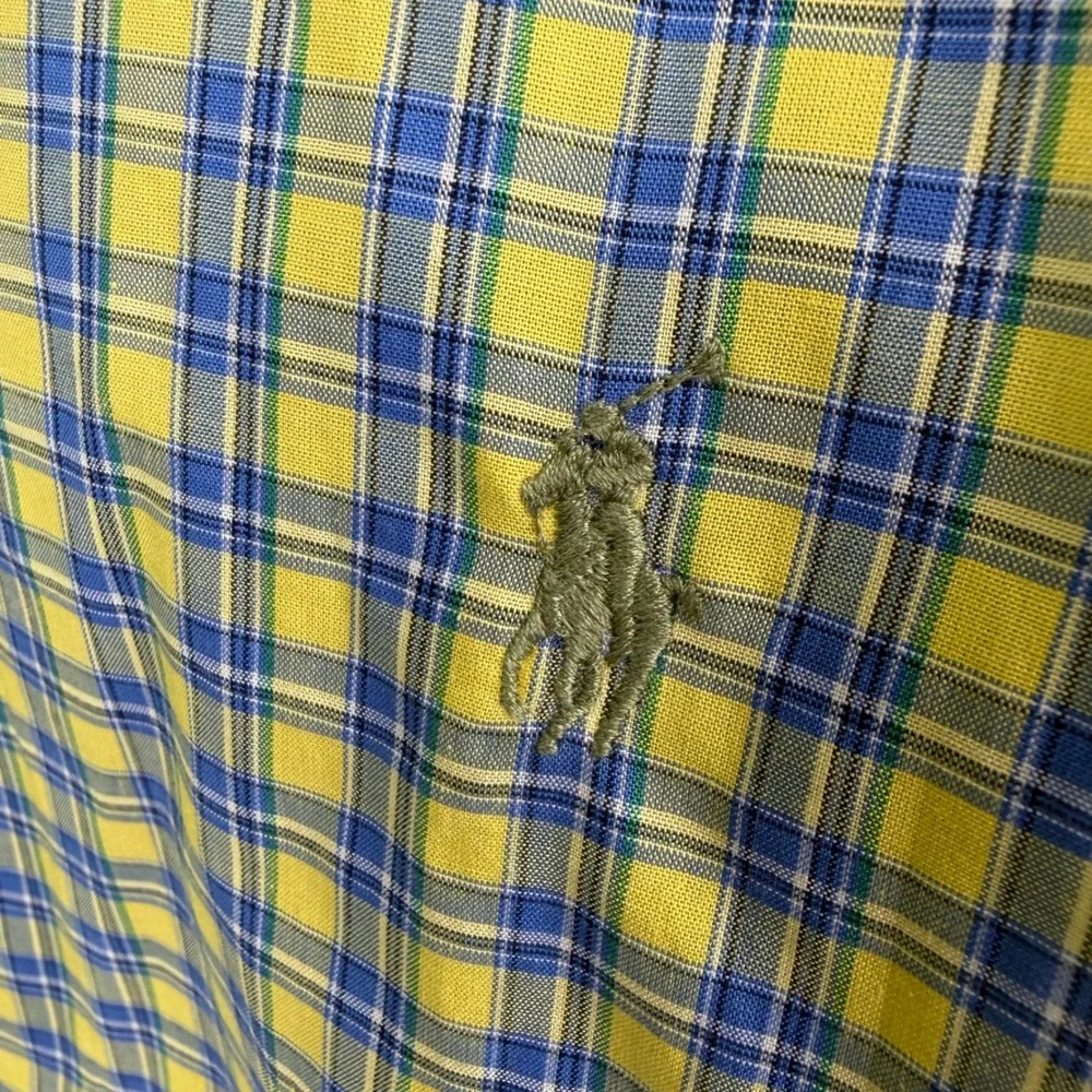 Polo Ralph Lauren Blake Mens M‎ Yellow Blue Plaid Long Sleeve Button Down Shirt